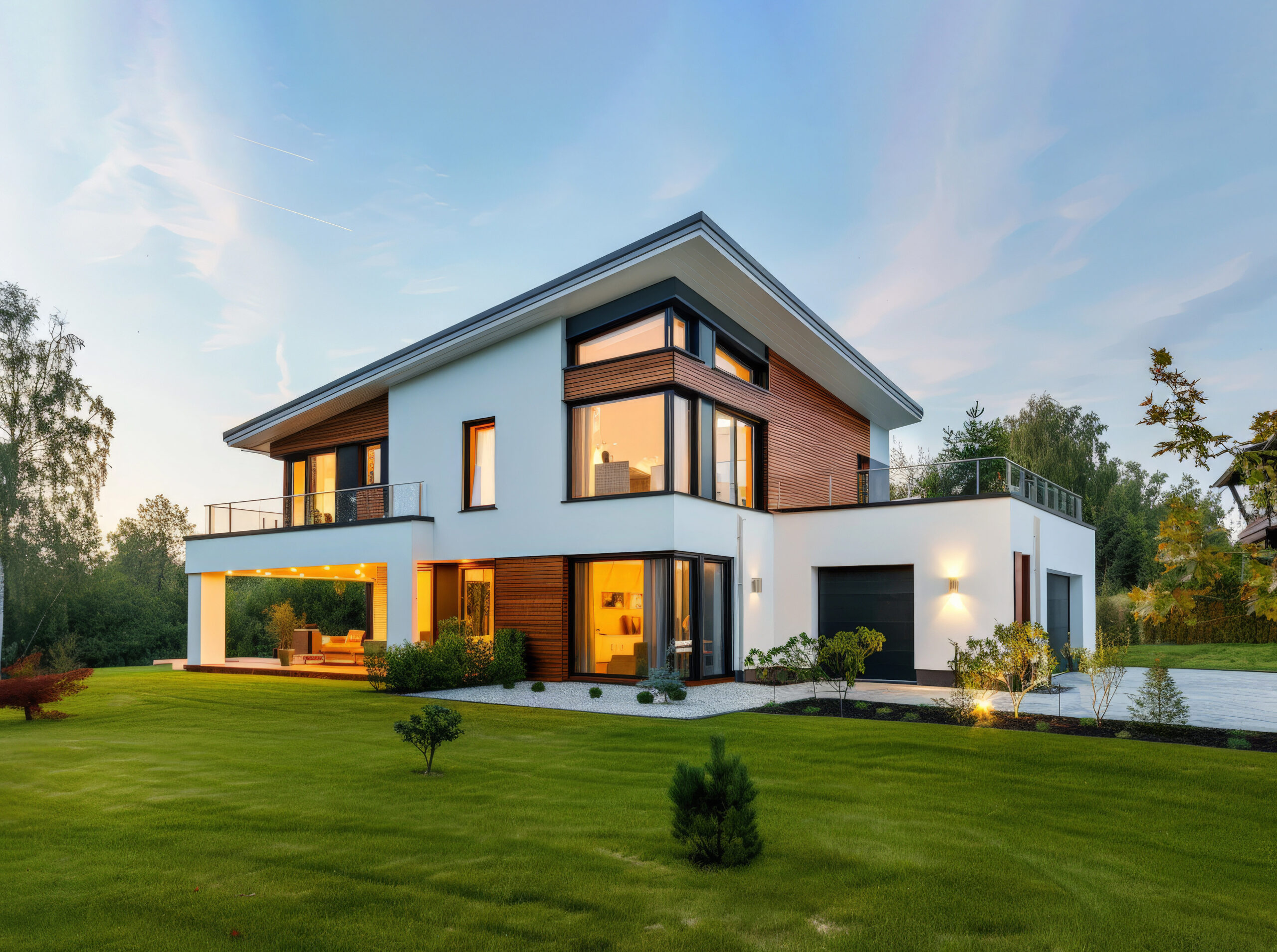 contemporaneo chalet de lineas simles y rectas, blanco de tres p